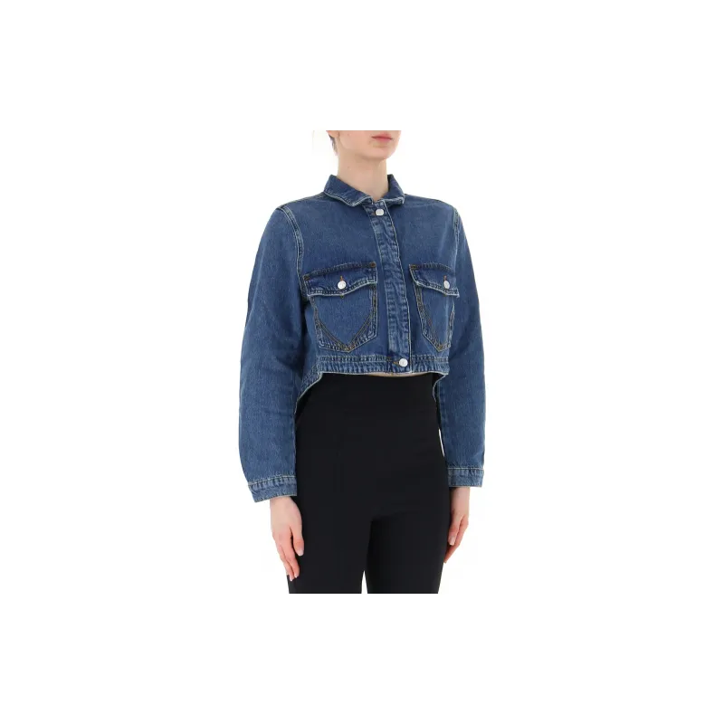MOSCHINO Logo-patch Cropped Denim Jacket-2