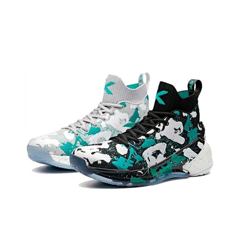 Anta KT4 Still Water Mismatched Cushioned Slip Resistant High Top Basketball Shoes Men's Black White Green-2