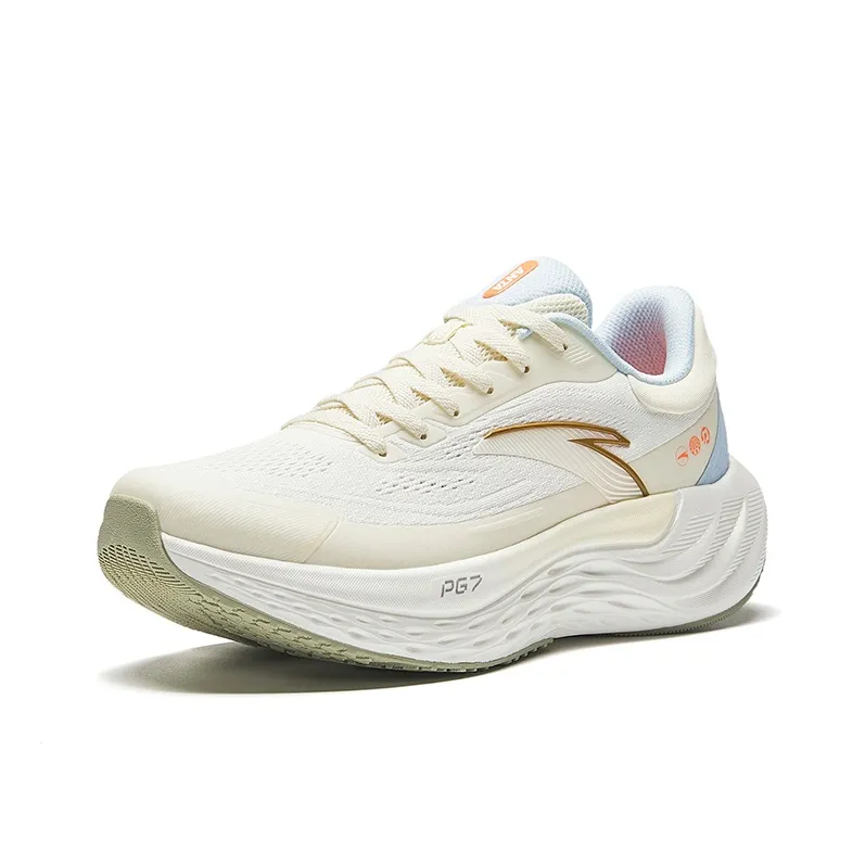 Anta Cushioning Lightweight Low Top Sprint Running Shoes Women's Light Beige White-1