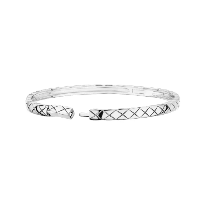 CHANEL 18K White Gold Bangles Women's Silver-1