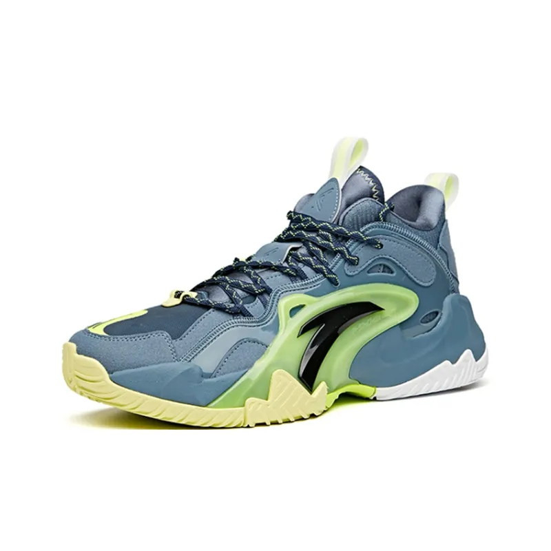 Anta Airspace 3 Anti Slip Wear Resistant Mid Top Basketball Shoes Men's Gray Green-1
