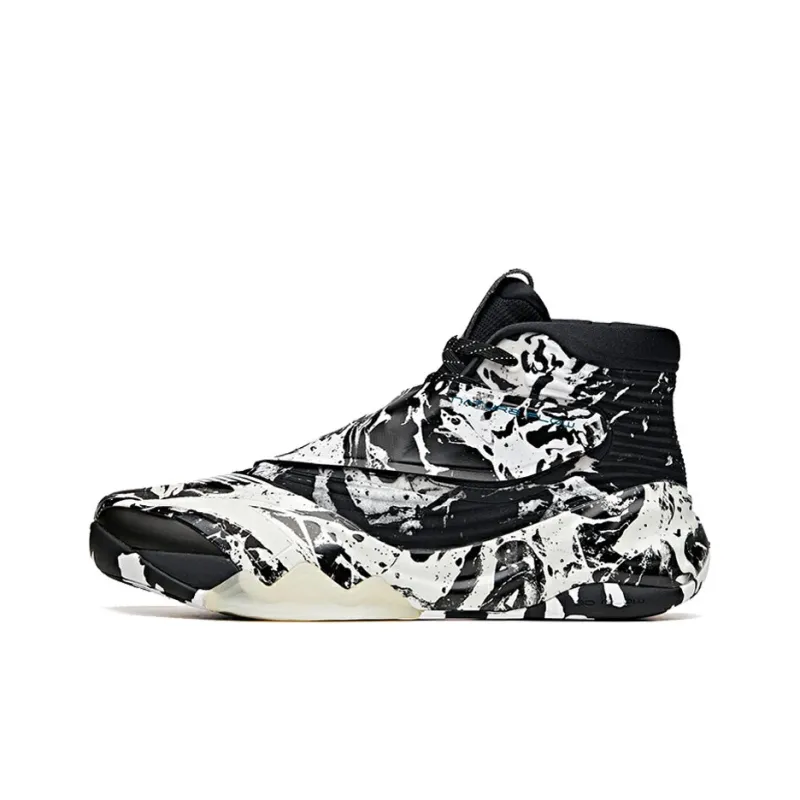 Anta KT6 Anti-Slip Wear-Resistant High-Top Basketball Shoes Black White-0