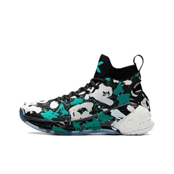 Anta KT4 Still Water Mismatched Cushioned Slip Resistant High Top Basketball Shoes Men's Black White Green