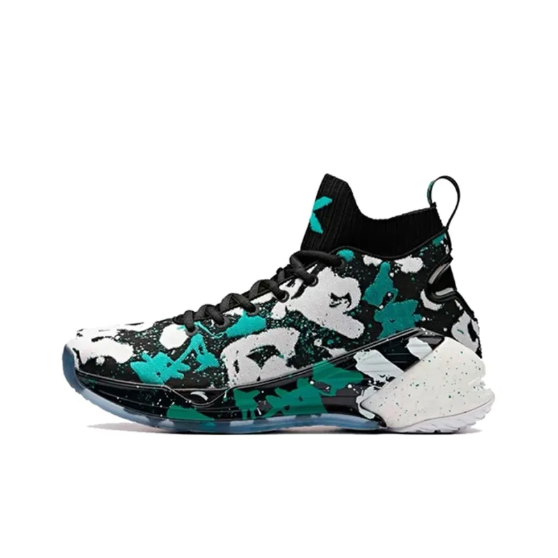 Anta KT4 Still Water Mismatched Cushioned Slip Resistant High Top Basketball Shoes Men's Black White Green-0
