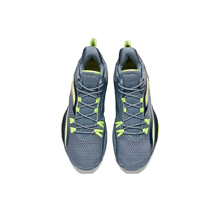 ANTA UFO3.0 Basketball Shoes Men Low Top Checkerboard Gray/Coastal Blue/Neon Green-2