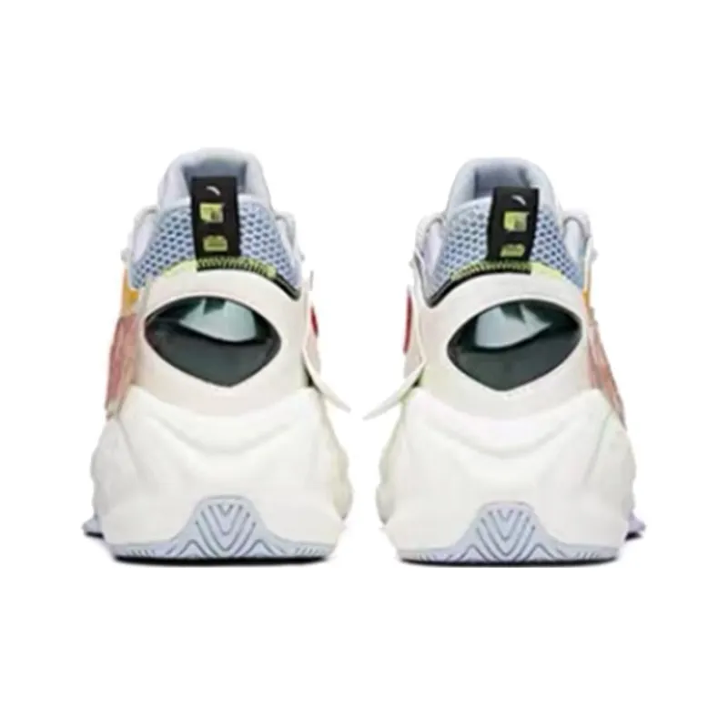 Anta Bastard Cushioning Anti Slip And Wear Resistant Mid Top Sports Casual Shoes Women's White Blue Yellow-4