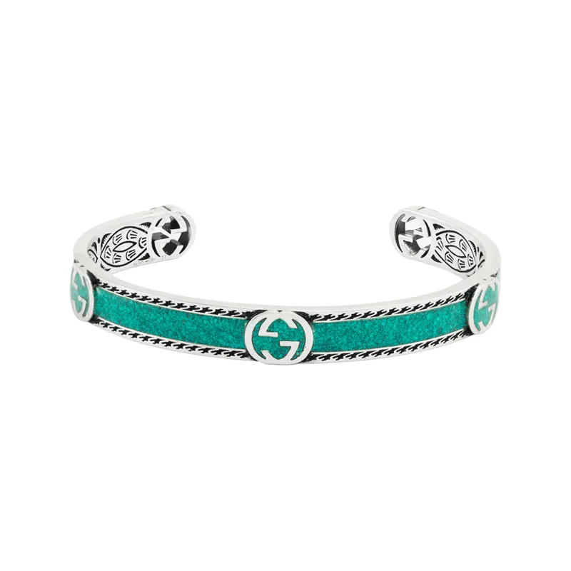 GUCCI 925 Sterling Silver Bangles Unisex Green/Silver-1