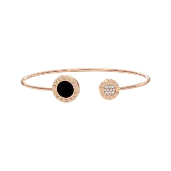 BVLGARI 2010s 18K Rose Gold Diamond And Onyx Bracelet