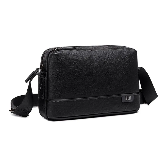 HLA Top Grain Cow Leather Crossbody Bag Shoulder Bag Messenger Bag Regular Men's Black-2