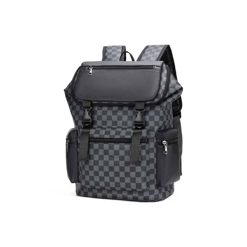 Kaka Tree PU Backpack Large Size Unisex Black/Brown-1