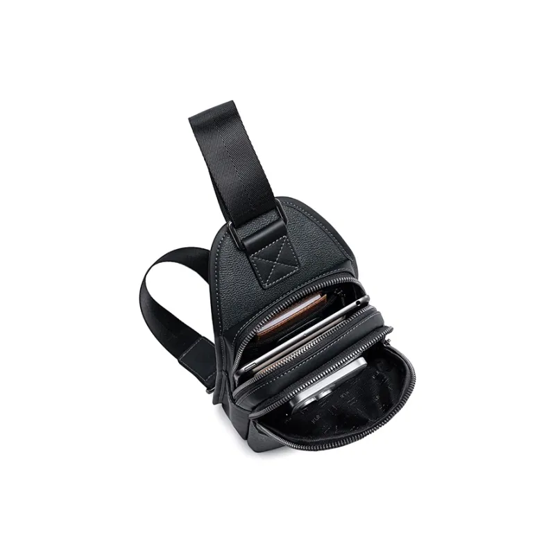 HLA Top Grain Cow Leather With Synthetic Leather Sling Bag, Crossbody Bag, Shoulder Bag Medium Size Men's Black-4