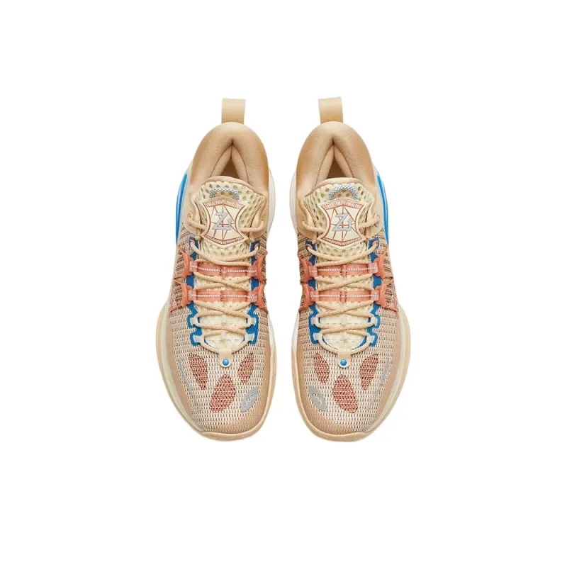 ANTA ZUP Series Basketball Shoes Men Low Top Beige Brown Blue-2