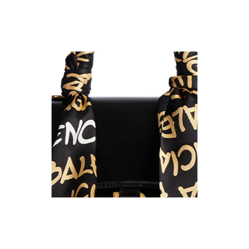 Balenciaga Hourglass Calfskin With Silk Shoulder Bag Crossbody Bag Handbag Small Size Women's Black & Beige-5