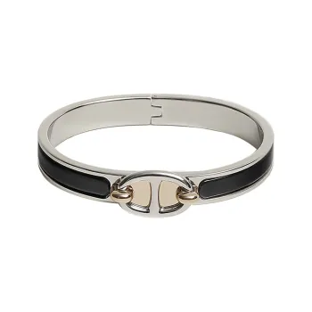HERMES Mini Clic Chaine D'Ancre Enamel Bangles Women's Silver/Black