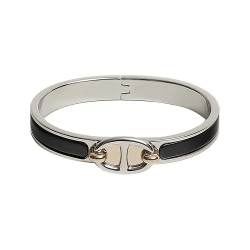 HERMES Mini Clic Chaine D'Ancre Enamel Bangles Women's Silver/Black
