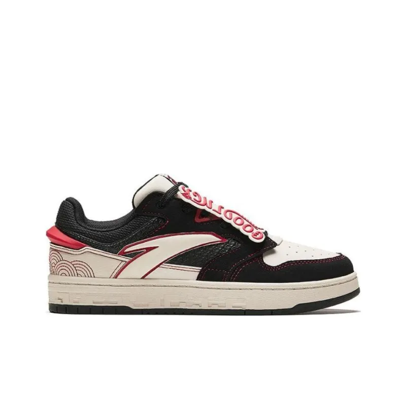 Anta Street Naughty Anti-Slip Wear-Resistant Low-Top Skateboard Shoes Women's White Black Red-1