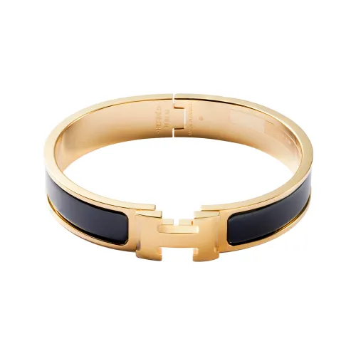 HERMES Clic Clac H Bracelet Gold-tone PM Black