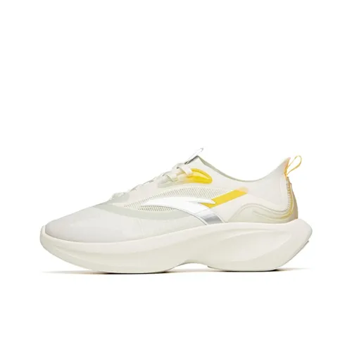 ANTA Leaf 1.0 Running Shoes Women's Low-Top Ivory White/National Flag Yellow/Silver