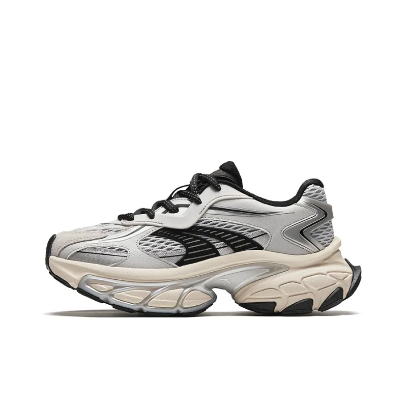 Anta Star Moon Series Cushioning Anti Slip And Wear Resistant Low Top Chunky Sneakers Men's Gray Silver-0