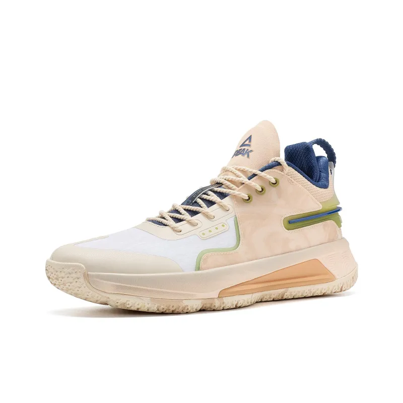 PEAK Xi'an Museum Collaboration Color Scheme Taichi Flashing 4th Generation Mid Top Basketball Shoes Beige Yellow-2