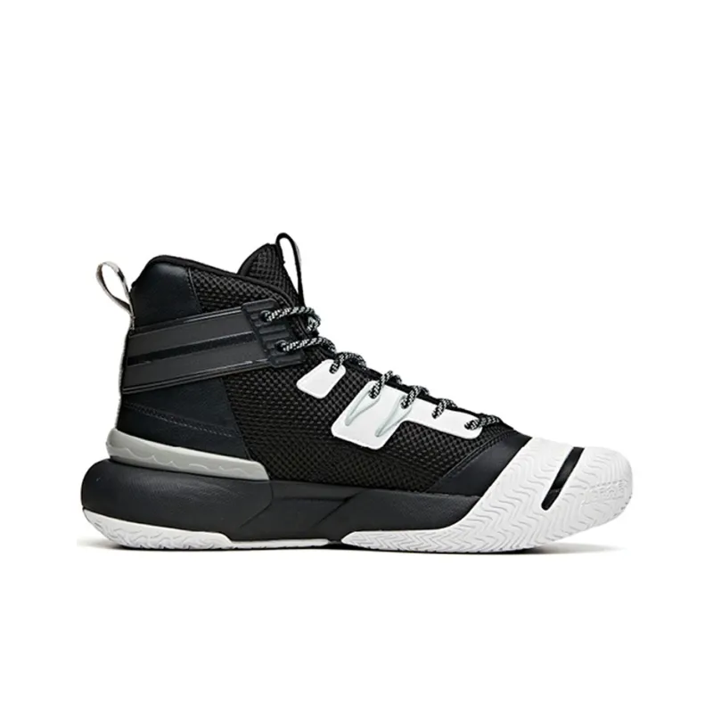 Anta Crazy 4 Slip Resistant Cushioning Wear Resistant High Top Performance Basketball Shoes Black White-1