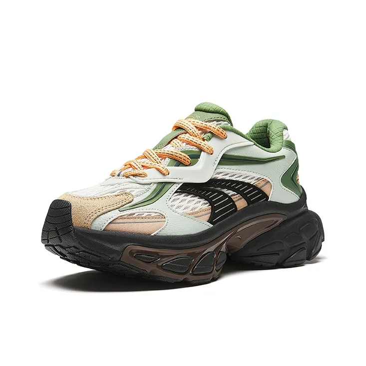 ANTA Star Moon Series Chunky Sneakers Women's Low Top Green Brown-1