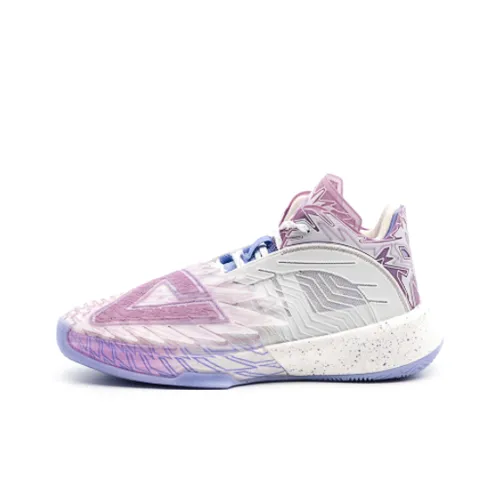 PEAK State Extremely Large Triangle 1.0 Basketball Shoes Men Mid-Top All White/Lavender