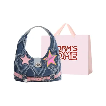 Worm's Home Denim Crossbody Bags Handbags Regular Women's Blue