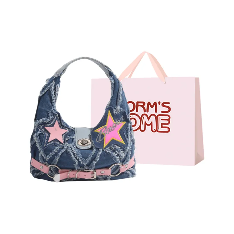 Worm's Home Denim Crossbody Bags Handbags Regular Women's Blue-0