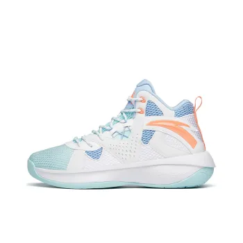 Anta Wind Tunnel 2 Wear Resistant Slip Resistant Mid Top Performance Basketball Shoes Men's White Blue Orange