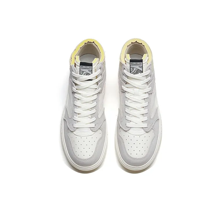 Anta Street Naughty Slip-Resistant Cushioning Wear-Resistant Mid-Top Skateboard Shoes Men's Gray White Yellow-2