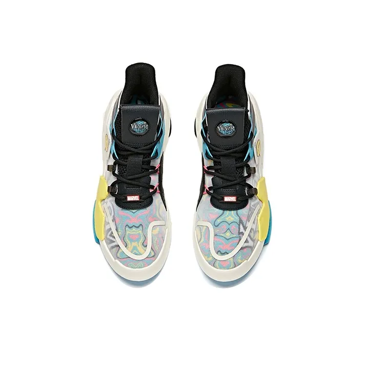 MARVEL Anta Tyrannical Anti-Slip Wear-Resistant Mid-Top Skateboard Shoes Black White Yellow-2