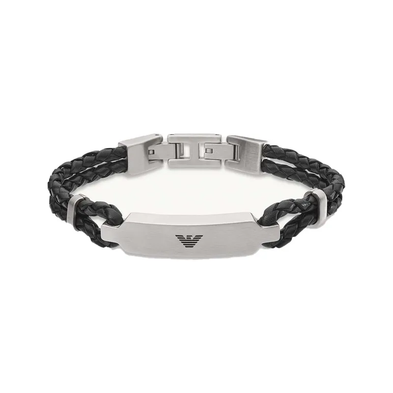 EMPORIO ARMANI Stainless Steel Wristband, Bracelet Men's Silver, Black-0