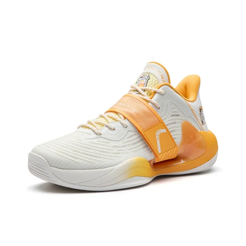 Anta Water Flower 4 Anti Slip Wear Resistant Low Top Performance Basketball Shoes Men's White Yellow-1