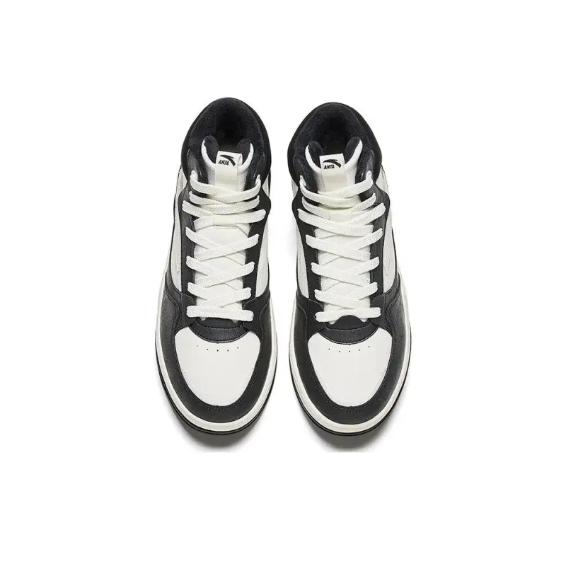 Anta C37 Series Fleece Lined Warm Slip Resistant High Top Skateboard Shoes Men's Black White-1