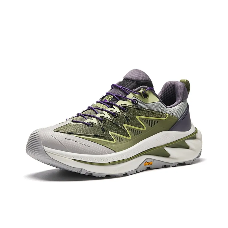 Anta Wild PRO Cushioning Anti Slip Wear Resistant Breathability Low Top Running Shoes Men's Green Purple-1
