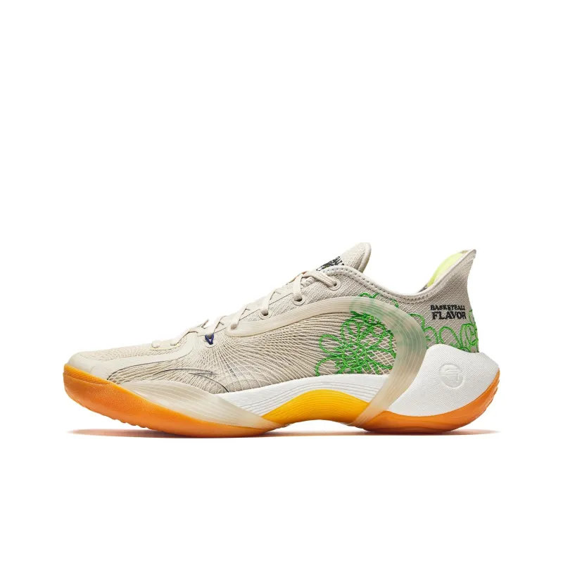 Anta 3 Point Rain 2 Shock Absorbers With Slip Resistant Features Low Top Basketball Shoes Men's Beige Orange Green-0
