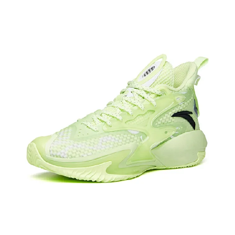 Anta Berserk 3 Shock Wave 3 Anti Slip Wear Resistant Mid Top Performance Basketball Shoes Men's Fluorescent Mint Green-1