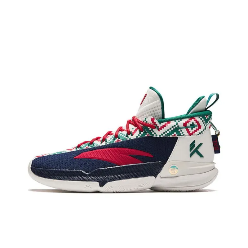 Anta KT9 Cushioned Wear-Resistant Breathable Mid-Top Basketball Shoes Men's Blue White Red-0