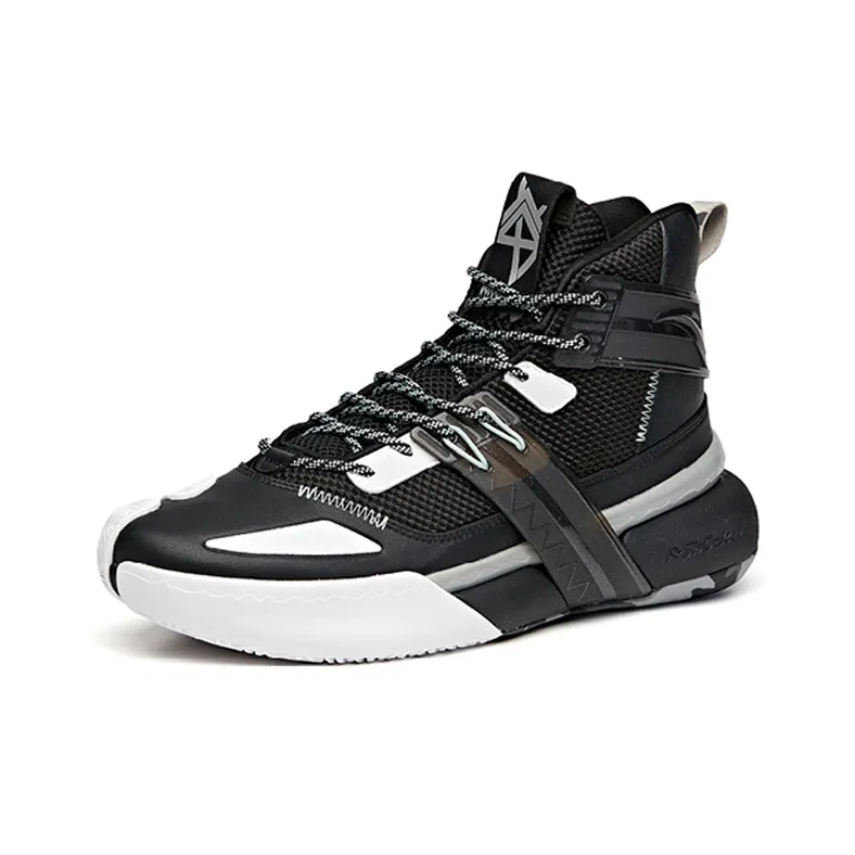 Anta Crazy 4 Slip Resistant Cushioning Wear Resistant High Top Performance Basketball Shoes Black White-2