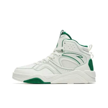 Anta Lieyan3.0 Slip Resistant Cushioning Wear Resistant High Top Skateboard Shoes White Green