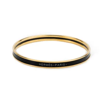 HERMES Enamel Bangles Unisex Black