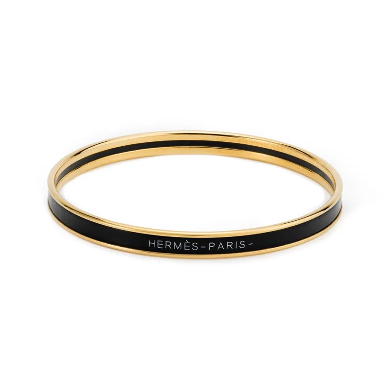 HERMES Enamel Bangles Unisex Black-0