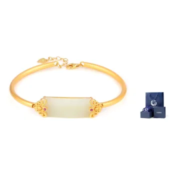 Yi Zhen Ge Hetian Jade S925 Silver Bangles Women's Pale Greenish-White Jade