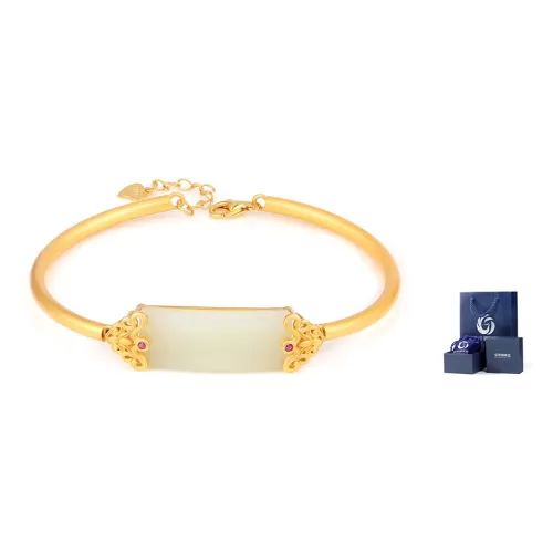 Yi Zhen Ge Hetian Jade S925 Silver Bangles Women's Pale Greenish White Jade