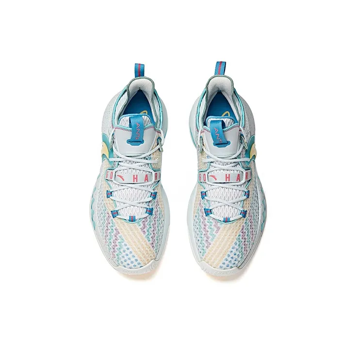 Anta GH2 'Easter' Anti-Slip Wear-Resistant Low-Top Basketball Shoes Gray Blue Yellow-2