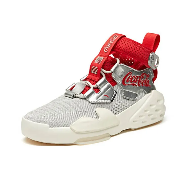 Coca Cola x Anta Cushioned Slip Resistant High Top Sports Casual Shoes White Gray Red-2