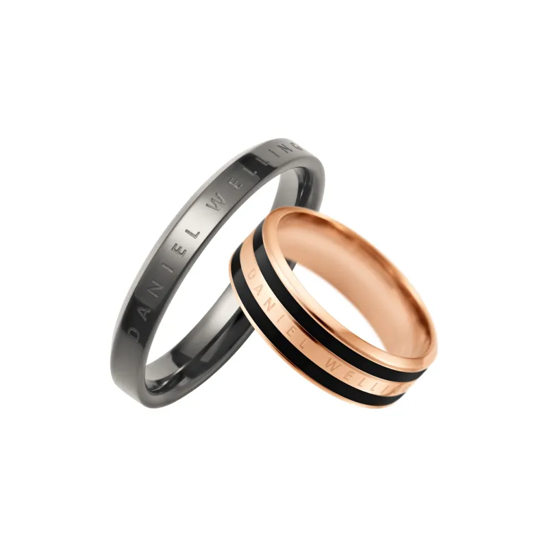 Daniel Wellington Space Gray Obsidian Black Couple's Couple Rings Unisex-1