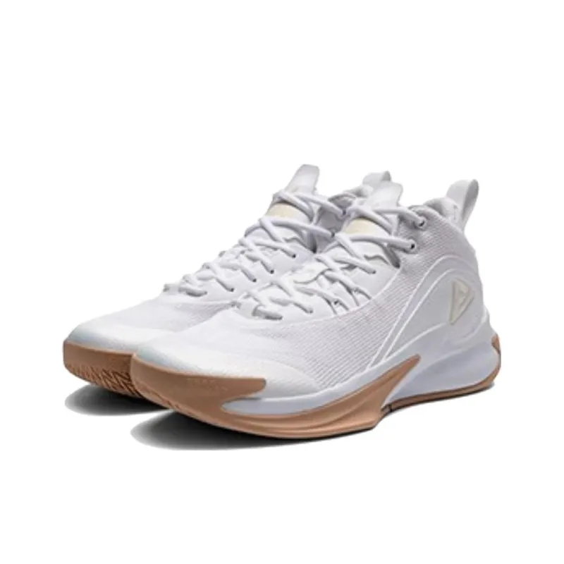 PEAK Triumph 1.0 Anti Slip Wear Resistant Mid Top Basketball Shoes Men's White Brown-2