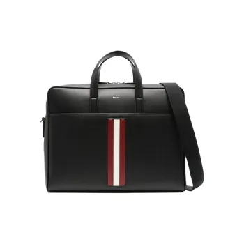 BALLY Cow Leather One Shoulder Crossbody Portable Briefcases Men's Black & Red & White
